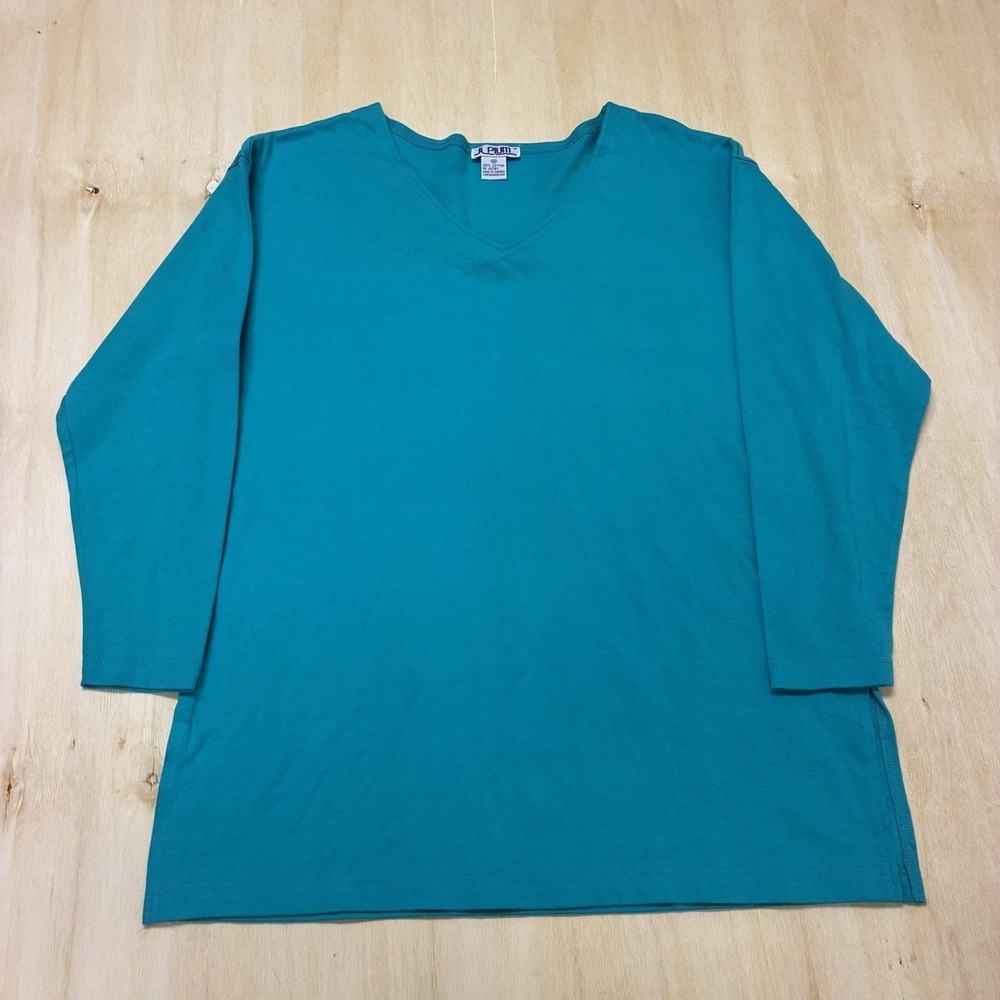 Vintage Plum Shirt Womens Medium Blue V Neck Long Sleeve Jersey Tunic Knit Top